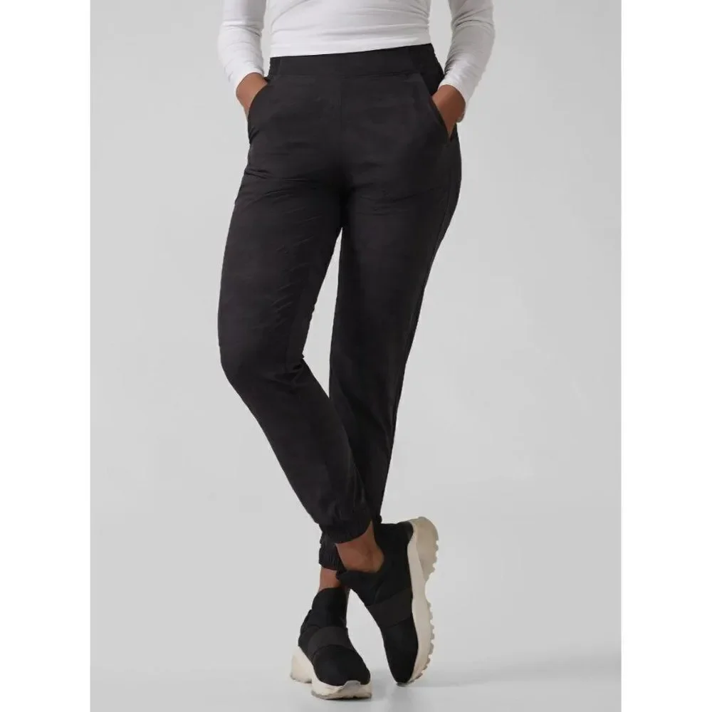 Athleta Brooklyn Textured Lined Jogger Pants Sz 4 Black Camo Pockets Pull On
